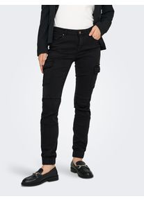 Cargohose Only "ONLMISSOURI REG ANK CARGO PNT NOOS", Damen, Gr. 40L, L&auml;nge 32, schwarz, Web, Obermaterial: 98% Baumwolle, 2% Elasthan, unifarben, schmal kn&ouml;chellang, Hosen Cargohose, mit Stretchs&auml;umen