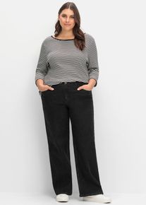 5-Pocket-Jeans sheego, Damen, Gr. 52, Normalgr&ouml;&szlig;en, schwarz (schwarz denim), 99% Baumwolle, 1% Elasthan, unifarben, lang, Jeans 5-Pocket-Jeans