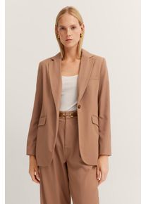 Kurzblazer Bugatti, Damen, Gr. 46, beige (50, beige), 70% Polyester, 25% Viskose, 5% Elasthan, unifarben, normal, gerader Abschluss, Blazer Kurzblazer, aus elastischem Viskosemix