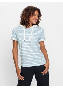 Kapuzenshirt Casual Looks "Kapuzen-Shirt", Damen, Gr. 52, blau (eisblau, ecru, geringelt), 100% Baumwolle, gemustert, gestreift, mehrfarbig, Shirts Kapuzenshirt