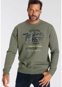 MAN'S WORLD Sweatshirt MAN'S WORLD, Herren, Gr. XL (56/58), gr&uuml;n (oliv), Obermaterial: 60% Baumwolle, 40% Polyester, bedruckt, normal, Rundhals, Rippstrickb&uuml;ndchen, Sweatshirts Sweatshirt, Langarm, l&auml;ssiger Print, Rundhals, aus Baumwollmischung, Topseller