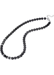 Perlenkette Kingka "Schmuck Geschenk Edelstahl Halsschmuck Halskette", schwarz (edelstahlfarben, schwarz,schwarz, grau), Halsketten, Damen, Edelstahl Perlen, L: 55, Edelstahl, Perlen, Perlenkette, mit Obsidian - mit Muschelperle