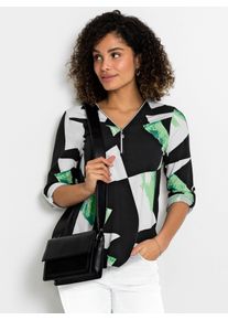 Langarmshirt Inspirationen "Modal-Baumwoll-Shirt", Damen, Gr. 48, bunt (schwarz, apfel, gemustert), 50% Baumwolle, 50% Modal, gemustert, V-Ausschnitt, Shirts Langarmshirt