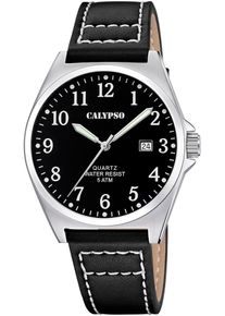 Quarzuhr Calypso Watches "Basic", schwarz, Armbanduhren, Herren, Quarzuhr, Armbanduhr, Herrenuhr, Lederarmband, analog, Tag