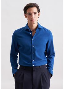 Flanellhemd Seidensticker, Herren, Gr. M (39), normale &Auml;rmell&auml;ngen, dunkelblau, 100% Baumwolle, unifarben, slim fit, 2-Knopf-Manschette, Hemden Flanellhemd, Slim 1/1 Kentkragen Uni