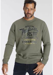 MAN'S WORLD Sweatshirt MAN'S WORLD, Herren, Gr. M (48/50), gr&uuml;n (oliv), Obermaterial: 60% Baumwolle, 40% Polyester, bedruckt, normal, Rundhals, Rippstrickb&uuml;ndchen, Sweatshirts Sweatshirt, Langarm, l&auml;ssiger Print, Rundhals, aus Baumwollmischung, Topseller