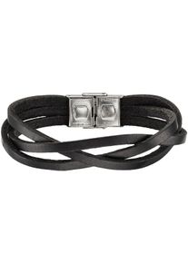 Lederarmband Bruno Banani "Schmuck", schwarz (edelstahlfarben, schwarz), Armb&auml;nder, Damen, 21cm, Edelstahl Leder, Edelstahl, Leder, Lederarmband