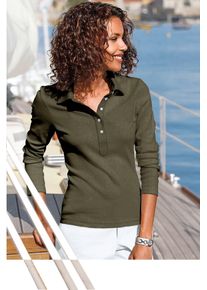Langarm-Poloshirt Casual Looks "Poloshirt", Damen, Gr. 52, gr&uuml;n (oliv), 100% Baumwolle, Webstoff:100% Baumwolle, unifarben, ohne Ausschnitt, Shirts Langarm-Poloshirt