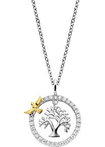 Kette mit Anh&auml;nger Engelsrufer "Lebensbaum mit Vogel", gold (silberfarben, gelbgoldfarben, kristallwei&szlig;), Halsketten, Damen, Silber 925 (Sterlingsilber), L: 50 B: 1,33mm, Kette mit Anh&auml;nger, Made in Germany - mit Zirkonia (synth.), B:1,33mm