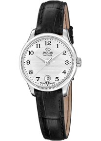 Quarzuhr Jaguar "Essentia", schwarz, silberfarben, Armbanduhren, Damen, Quarzuhr, Armbanduhr, Damenuhr, Swiss Made, Lederarmband, Saphirglas,Datum