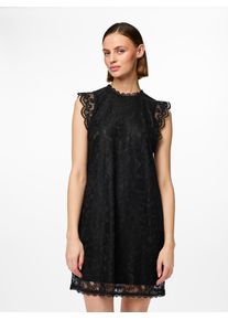 Spitzenkleid Pieces "PCOLLINE SL LACE DRESS NOOS", Damen, Gr. M, N-Gr, schwarz, Spitze, Obermaterial: 90% Nylon, 10% Elasthan, unifarben, kurz, Rundhals, Kleider Spitzenkleid, Partykleid