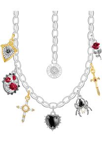 Kette mit Anh&auml;nger Thomas Sabo "True Romance" Gr. 45, bunt (silberfarben, gelbgoldfarben, wei&szlig;, schwarz, rot), Halsketten, Damen, 45, Perlen Silber 925 (recycelt), B: 14mm, Perlen, Silber 925 (recycelt), Kette mit Anh&auml;nger, mit Zirkonia (synth.), Saphir (synth.) - mit S&uuml;&szlig;wasserzuchtperle, B:14mm