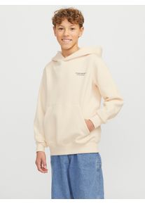 Jack & Jones Kapuzensweatshirt JACK & JONES JUNIOR "JORISLINGTON BACK SWEAT HOOD SN JNR", Jungen, Gr. 140, wei&szlig; (antique wei&szlig;), angeraute Sweatware, Obermaterial: 70% Baumwolle, 30% Polyester, unifarben, loose fit normal, Rippb&uuml;ndchen, Sweatshirts Kapuzensweatshirt