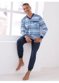 Schlafanzug, Herren, Gr. 44/46, blau (eisblau, dunkelblau, bedruckt), 50% Baumwolle, 50% Polyester, Homewear-Sets Schlafanzug