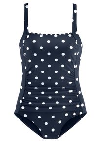 Badeanzug Lascana "Jada", Damen, Gr. 36, Cup B, blau (marine, wei&szlig;), Microfaser, Microfaser, Polyamid, gepunktet, Badeanz&uuml;ge Badeanzug, mit Wellenkante und Shaping-Effekt