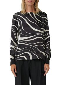 Langarmshirt s.Oliver BLACK LABEL, Damen, Gr. 38, schwarz (schwarz aop), Web, Obermaterial: 100% Viskose, bedruckt, relaxed fit normal, U-Boot-Ausschnitt, B&uuml;ndchen, Shirts Langarmshirt, mit All-Over Print