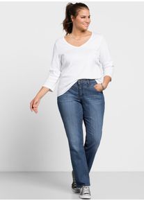 Stretch-Jeans sheego, Damen, Gr. 92, Langgr&ouml;&szlig;en, blau (blau denim), 98% Baumwolle, 2% Elasthan, unifarben, lang, Jeans Stretch-Jeans