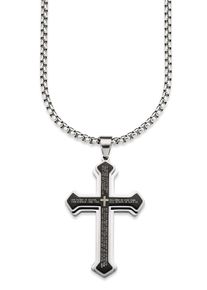 Kette mit Anh&auml;nger Bruno Banani "Schmuck Geschenk Halskette Kreuz Venezianerkette Silber Schwarz", silber (edelstahlfarben), Halsketten, Herren, Edelstahl, L: 60, Kette mit Anh&auml;nger