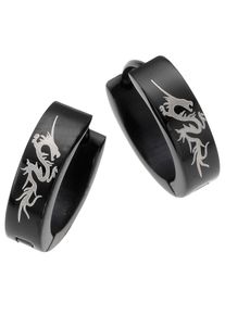 Paar Creolen Firetti "Schmuck Geschenk Drache", silber (schwarz, silberfarben), Ohrringe, Damen, 13mm, Edelstahl, Paar Creolen