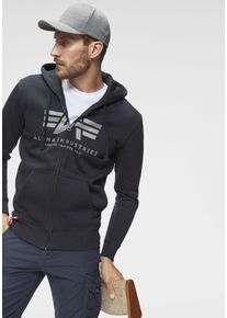 Kapuzensweatjacke Alpha Industries "BASIC ZIP HOODY", Herren, Gr. M, blau (marine), angeraute Sweatware, Obermaterial: 80% Baumwolle, 20% Polyester, bedruckt, normal normal, Rundhals, eingesetzt Rippb&uuml;ndchen, Sweatjacken Kapuzensweatjacke, Baumwollmischung, regular fit