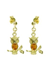 Paar Ohrh&auml;nger OSTSEE-SCHMUCK "- Eule - Gold 333/000 - Bernstein" Gr. 28, gold (gold 333, goldfarben, gelb), Ohrringe, Damen, Gelbgold 333, Paar Ohrh&auml;nger