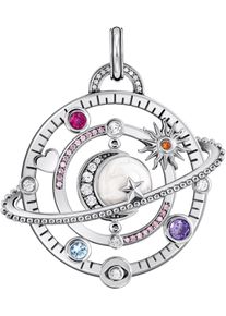 Kettenanh&auml;nger Thomas Sabo "Schmuck Silber 925 Anh&auml;nger Planetenring mit Umlaufbahnen", bunt (silberfarben, schwarz, wei&szlig;, kristallwei&szlig;, pink violett, orange, rot, hellblau, wei&szlig;, kristallwei&szlig;, pink violett, orange, rot, hellblau), Schmuckanh&auml;nger, Damen, Silber 925 (recycelt), 10,52 g, Kettenanh&auml;nger, mit Glas-Keramik Stein, Zirkonia, Korund und Spinell (synth.)