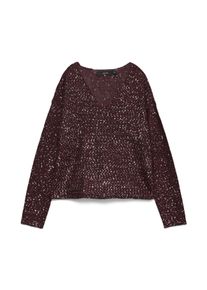 V&eacute;ro Moda Strickpullover VERO MODA "VMLEILANI NEW LS V-NECK PULLOVER REP", Damen, Gr. XS, winetasting detail:with silber sequins, Strick, Obermaterial: 68% Polyester, 32% Polyacryl, Glitzermuster, loose fit normal, V-Ausschnitt, Pullover Strickpullover