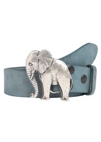 Lederg&uuml;rtel RETTUNGSRING G&Uuml;RTEL, Damen, Gr. 80, blau (jeansblau), Leder, unifarben, G&uuml;rtel Lederg&uuml;rtel, mit austauschbarer Schlie&szlig;e &raquo;Elefant&laquo;