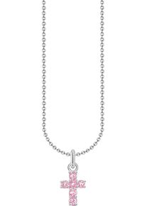 Kette mit Anh&auml;nger Thomas Sabo "Kreuz-Anh&auml;nger" Gr. 45, bunt (silberfarben, pink), Halsketten, Damen, 45, Silber 925 (recycelt), Kette mit Anh&auml;nger, mit Zirkonia (synth.)