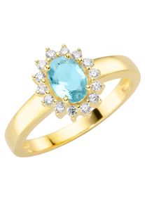 Fingerring Firetti "Schmuck Geschenk Silber 925 Silberring Bl&uuml;te" Gr. 18, blau (gelbgoldfarben, hellblau, kristallwei&szlig;), Fingerringe, Damen, 18, Silber 925 (Sterlingsilber), 3,1mm, Fingerring, mit Kristallstein, Zirkonia (synth.)