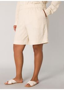 Relaxshorts Base Level Curvy "YARDAN", Damen, Gr. 46, N-Gr, beige (light beige), Web, Obermaterial: 55% Leinen, 45% Viskose, unifarben, loose fit ca. Mitte Oberschenkel, Hosen Relaxshorts, Sommerhose aus Leinen und Viskose und mit elastischem Bund