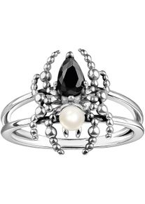 Fingerring Thomas Sabo "Spider Romance, Spinnen-Optik" Gr. 60, schwarz-wei&szlig; (silberfarben, schwarz, wei&szlig;), Fingerringe, Damen, 60, Perlen Silber 925 (recycelt), 2mm, Perlen, Silber 925 (recycelt), Fingerring, mit Zirkonia (synth.) - mit S&uuml;&szlig;wasserzuchtperle