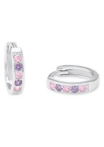Paar Creolen Amor "2021277", rosa (silberfarben, rosa, flieder, rosa, flieder), Ohrringe, Damen, Silber 925 (Sterlingsilber), Paar Creolen, mit Zirkonia (synth.)