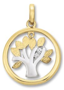 Kettenanh&auml;nger ONE ELEMENT "Zirkonia Lebensbaum Anh&auml;nger aus 333 Gelbgold", gold, Schmuckanh&auml;nger, Damen, mit Zirkonia, Gelbgold 333, Kettenanh&auml;nger, Astro