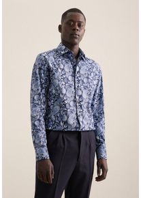 Businesshemd Seidensticker "Slim", Herren, Gr. M (40), normale &Auml;rmell&auml;ngen, blau, 100% Baumwolle, bedruckt, slim fit, 2-Knopf-Manschette, Hemden Businesshemd, Slim 1/1 Kentkragen Druck