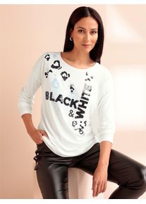 Langarmshirt Heine "Shirt", Damen, Gr. 42, beige (ecru), 95% Viskose, 5% Elasthan, bedruckt, gemustert, Rundhals, Shirts Langarmshirt