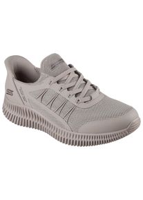 Sneaker Skechers "BOBS GEO LITE-FIXED EDGE", Herren, Gr. 47,5, grau (taupe), Lederimitat, Textil, Schuhe Sneaker, Freizeitschuh, Trainingsschuh mit Slip-ins