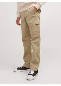 Jack & Jones Cargohose JACK & JONES JUNIOR "JPSTKANE JJHARLOW CARGO NOOS JNR", Jungen, Gr. 128, N-Gr, beige (crockery), Web, Obermaterial: 98% Baumwolle, 2% Elasthan, unifarben, loose fit kn&ouml;chellang, Hosen Cargohose