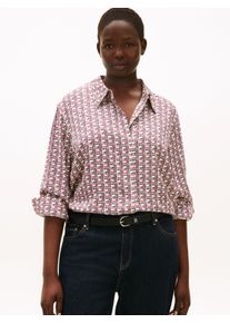 Shirtbluse Tommy Hilfiger Curve "CRV VIS TWILL LS REGULAR SHIRT", Damen, Gr. 54, logo print ecru, Web, Obermaterial: 100% Viskose, gemustert, regular fit normal, Blusen Shirtbluse, in gro&szlig;en Gr&ouml;&szlig;en, Viskose, regular fit