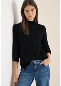 Stehkragenpullover Cecil, Damen, Gr. XS (36), schwarz, Strick, Obermaterial: 87% Polyester, 13% Baumwolle, unifarben, l&auml;ssig geschnitten h&uuml;ftbedeckend, Rundhals, Pullover Stehkragenpullover, mit feiner Struktur