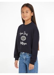 Langarmshirt Tommy Hilfiger "HILFIGER NY EMBROIDERED CREWNECK", M&auml;dchen, Gr. 3 (98), blau (desert sky), Sweatware, Obermaterial: 70% Baumwolle, 30% Polyester, unifarben, Rundhals, B&uuml;ndchen, Shirts Langarmshirt, Kinder bis 16 Jahre mit Logostickerei