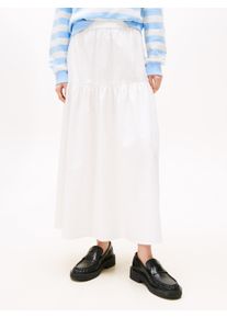 Maxirock Tommy Jeans "TJW POPLIN TIERED MAXI SKIRT", Damen, Gr. M (38), beige (ecru), Web, Obermaterial: 100% Baumwolle, unifarben, A-Linie kn&ouml;chellang, R&ouml;cke Maxirock