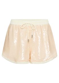 Webhose BOSS Orange "Tills Premium Damenmode", Damen, Gr. 46, N-Gr, beige (open beige 287), Web, Obermaterial: 95% Polyester, 5% Elasthan, unifarben, regular fit lang, Hosen Webhose, mit Pailetten