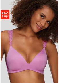 Push-up-BH Lascana, Damen, Gr. 90, Cup C, lila (flieder), Microtouch, Obermaterial: 60% Polyamid, 35% Polyester, 5% Elasthan, BHs Push-up-BH, ohne B&uuml;gel mit wundersch&ouml;nen Spitzentr&auml;gern, Dessous