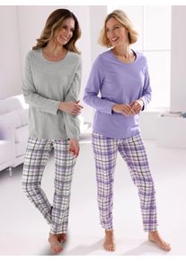 w&auml;schepur Schlafanzug W&Auml;SCHEPUR, Damen, Gr. 44/46, grau, meliert, bedruckt, lavendel, bedruckt, 100% Baumwolle, Homewear-Sets Schlafanzug
