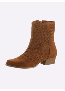 Stiefelette Heine, Damen, Gr. 38, braun (cognac), Glattleder, Leder, Rindsleder, Veloursleder, Schuhe Stiefelette