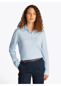 Klassische Bluse Tommy Hilfiger "CASUAL BTN DOWN SHIRT LS", Damen, Gr. M (38), blau (breezy blau), Web, Obermaterial: 70% Baumwolle, 30% Viskose, unifarben, regular fit h&uuml;ftlang, &Auml;rmel mit &Auml;rmelschlitz 1-Knopf-Manschette, Blusen Klassische Bluse, mit Metalllabel