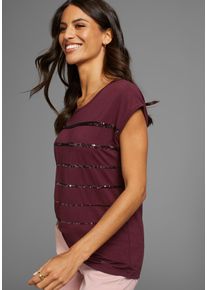 T-Shirt Laura Scott, Damen, Gr. 50, bordeaux, rot, Single Jersey, Obermaterial: 95% Viskose, 5% Elasthan, Glitzerstreifen, gestreift, unifarben, figurumspielend h&uuml;ftlang, Rundhals, angeschnitten, Shirts T-Shirt, figurumspielende Passform, Rundhalsausschnitt, Topseller