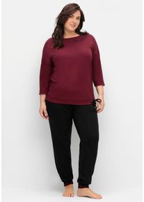 Langarmshirt sheego "Langarmshirt", Damen, Gr. 44/46, rot (weinrot), 50% Baumwolle, 50% Modal, meliert, unifarben, Rundhals, Shirts Langarmshirt