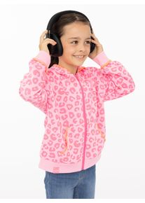 Kapuzensweatjacke Zwillingsherz "Soft Leo", M&auml;dchen, Gr. 134/140, pink, Sweatware, Obermaterial: 80% Polyester, 20% Baumwolle, Sweatjacken Kapuzensweatjacke, Mini-Me, mit Leo Muster, Zipper und Taschen